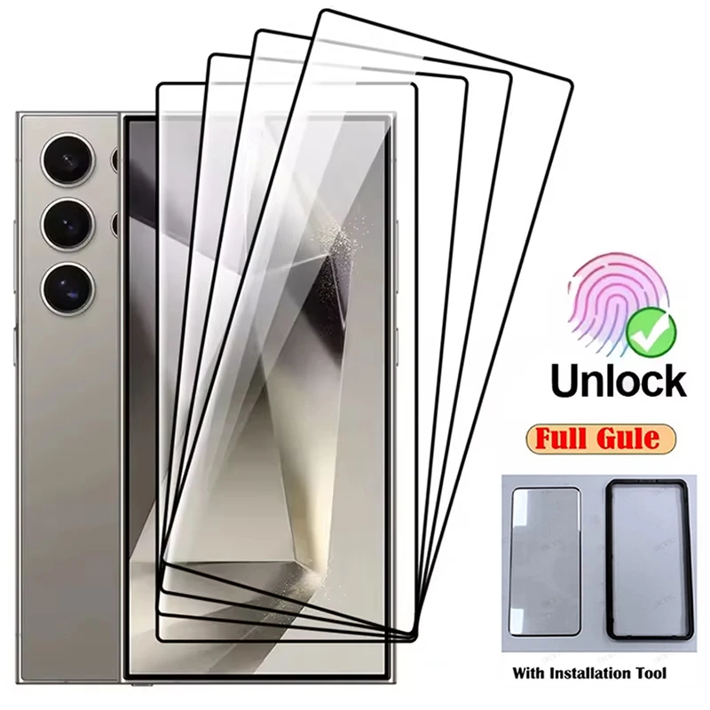 

Full Glue Tempered Glass Film For Samsung Galaxy S22 S23 Ultra s20 S21 S24 S25 Screen Protector with Easy Auto installatio tool