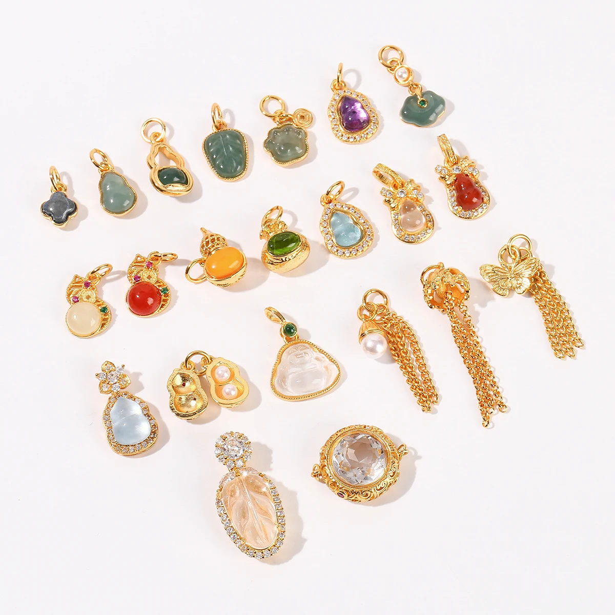 1 Pc Natural Aquamarine Jade Carved Copper Plated Edging Pendant Charms For Jewelry Making DIY Bracelet Necklace Accessory view 2