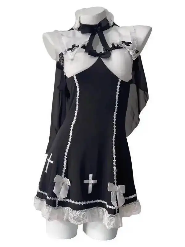 Sexy Nun Uniform, Erotic Pure Desire Temptation Pajamas Dress Elegant Hot Sexy Mini Dress Tank Tops 2025 New Fashion Women 2TCS