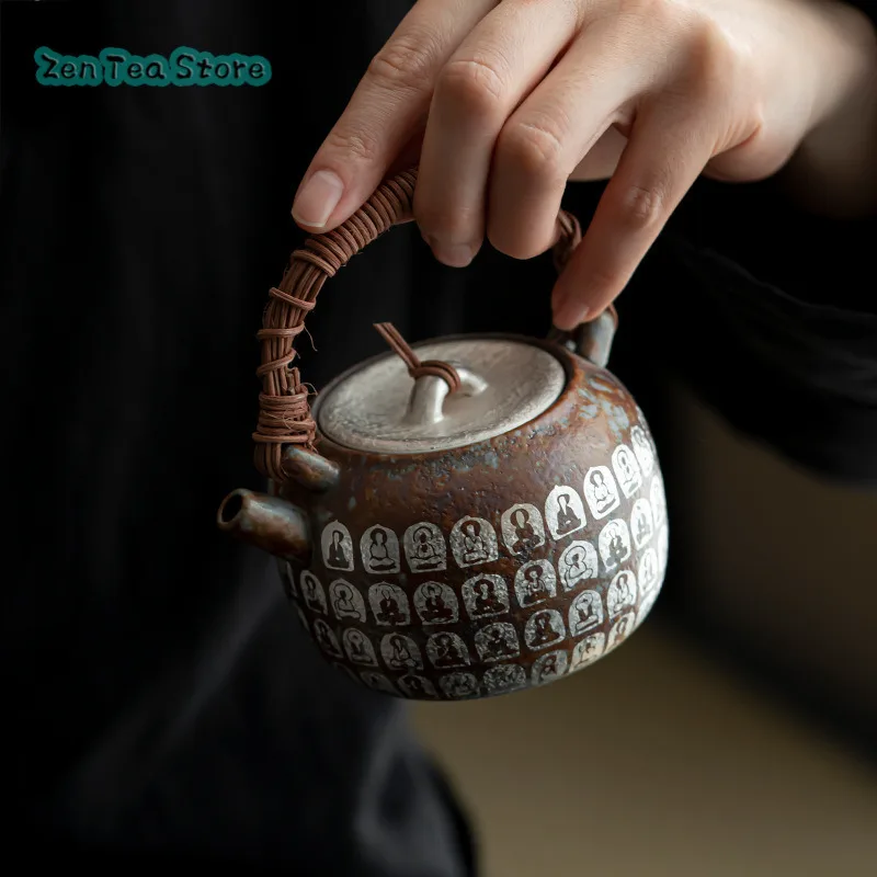 Hand-made Teapot To Restore The Ancient Rock Mud Thousand Buddha Large-capacity Beam Teapot Household Ceramic Teapot