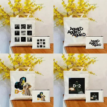 August D TOUR 핸드백 화장품 가방, 패션 캔버스 숄더백, 화장품 정리함, 휴대용 대용량 에코 쇼핑백, 2 개  Best5