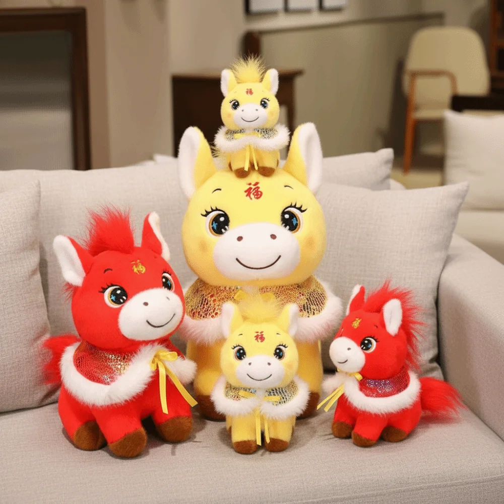 Mascotte de cheval en coton PP, Animal en peluche avec fleur, cheval doux, Collection moelleuse, Pentant de cheval