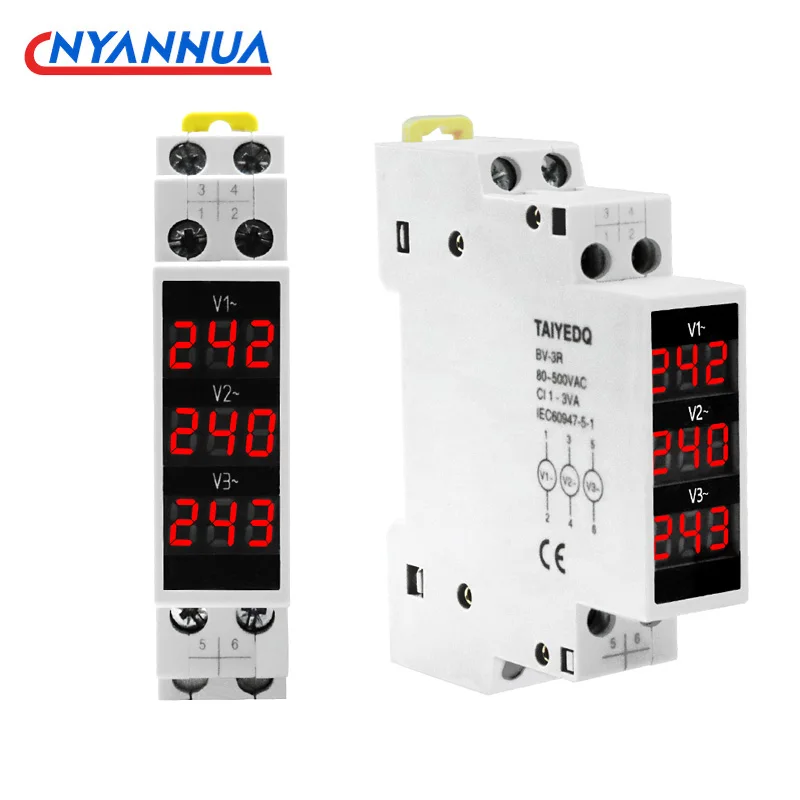 1PC Three-Display Voltmeter Din Rail Three Phase Modular Voltage Meter AC80-500V 1VA V1V2V3 BV-3R