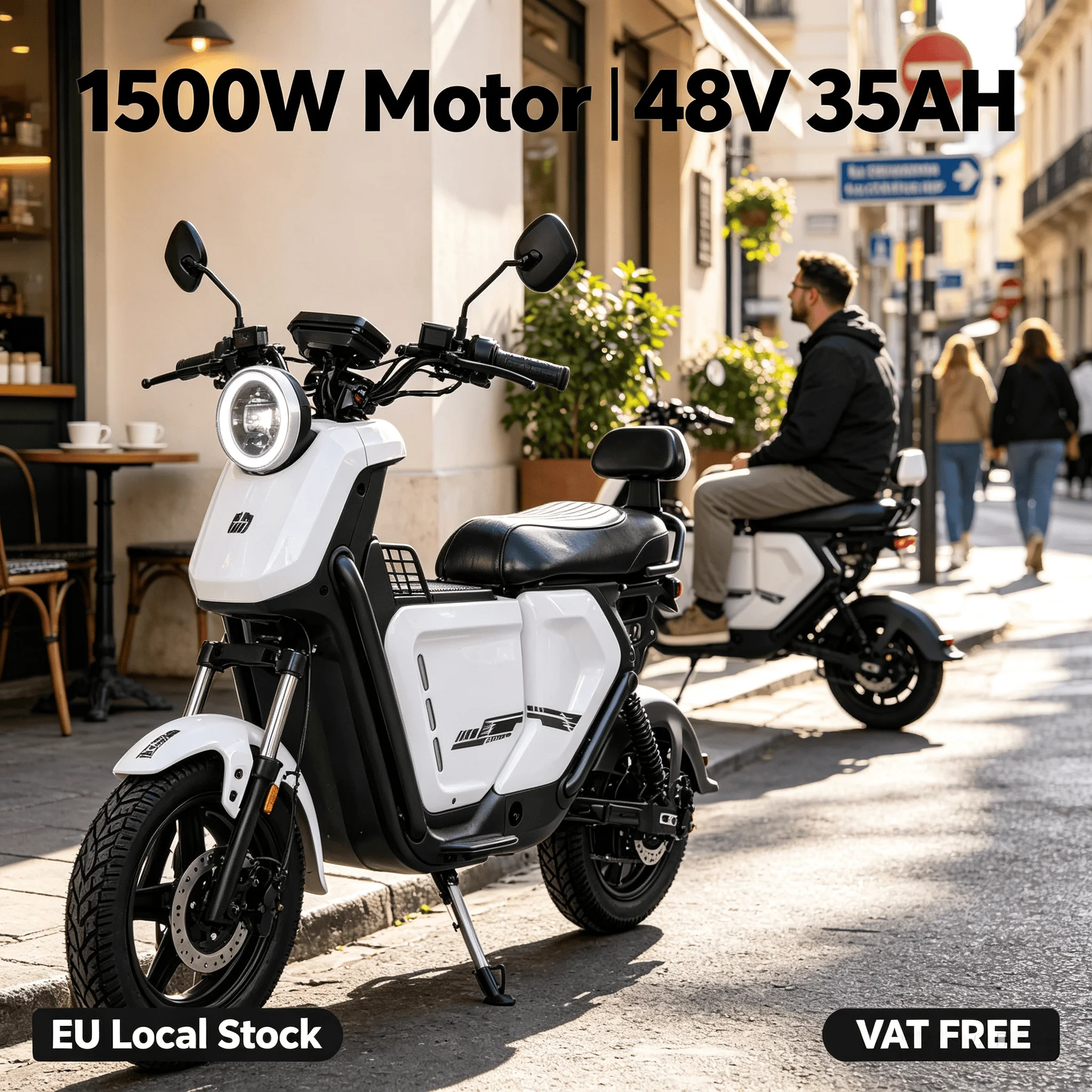 Stock en entrepôt UE, Scooter Électrique 1500W, Batterie Lithium 48V 35Ah, Moto Électrique pour trajets longue distance, Selle double confortable avec absorption des chocs, Vélo Électrique pour Adultes, Sans TVA, Expédition rapide.