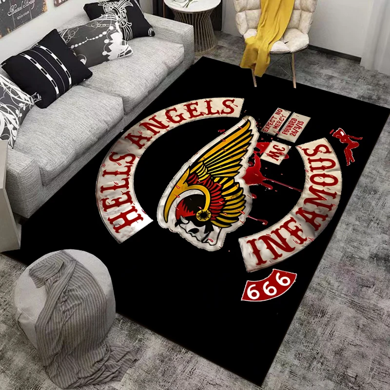 Hells Angels Band Logo Printed Carpet Fashion Yoga Mat Non -slip Carpet Photography Prop Bedroom Decor Kawaii Rugs Birthday Gift