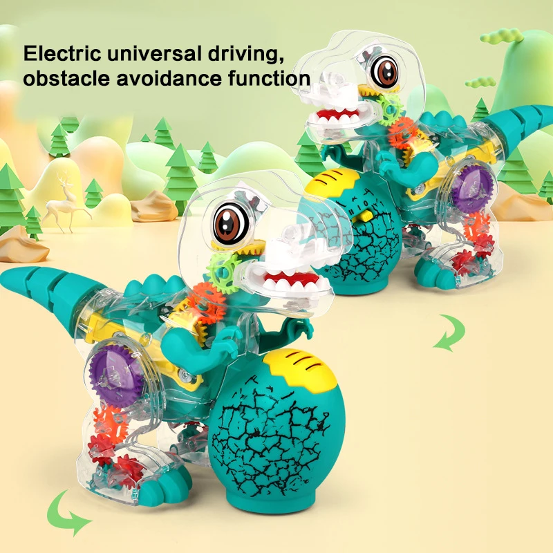 Electric Dinosaur Toy with Transparent Gear Rotation Colorful Lights And Music Walking Wanxiang Christmas Gift for Kids