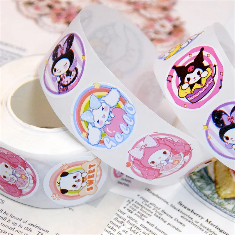 500Pcs  Cartoon Sanrio Collection Hellokitty Roll Paste Decorative Hand Account Stickers Sealing Tape