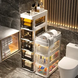 Narrow Transparent Bathroom Cabinet, Floor-Standing Washing Machine Storage, Drawer Type Organizer, Living Room Shelf