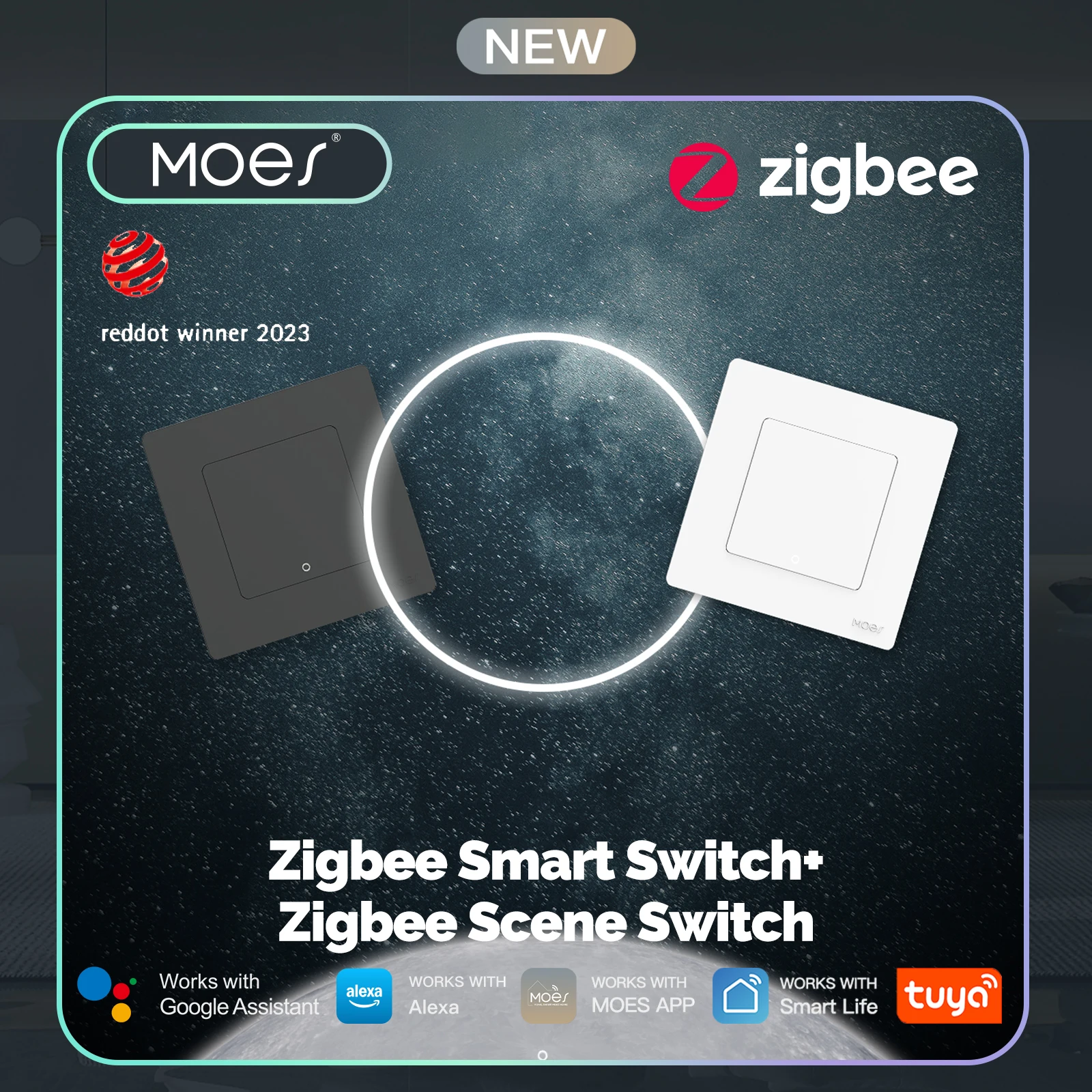 

MOES New Star Ring Tuya Smart ZigBee3.0 Push Button Switch/Scene Switch Smart Life APP Remote Control Work with Alexa Google