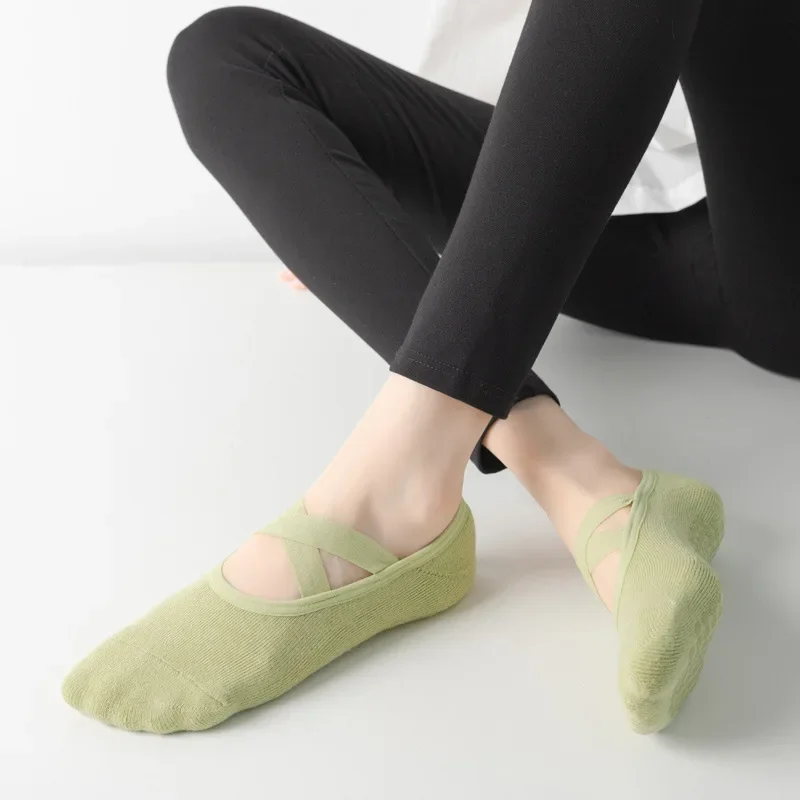 Large Size Yoga Socks Women Backless Breathable Bandage Cotton Pilates Socks Professional Silicone Non-slip Indoor Sports Socks
