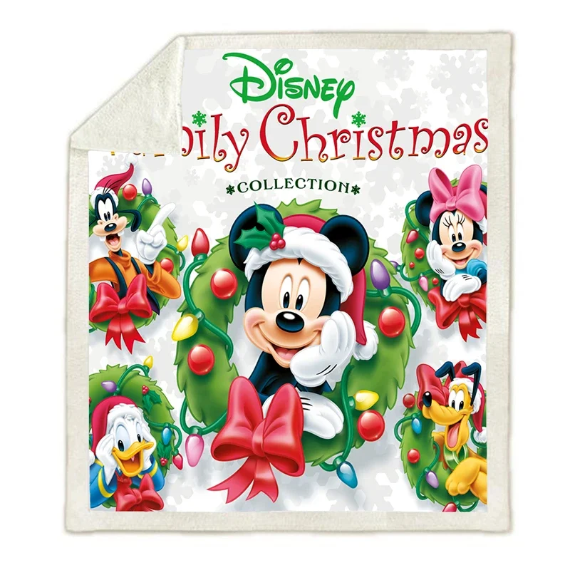 Disney Christmas Cartoon Minnie Mickey Mouse Soft Throw Blanket Sherpa Backing Kids Girls Boys for Christmas Gift on Bed Sofa