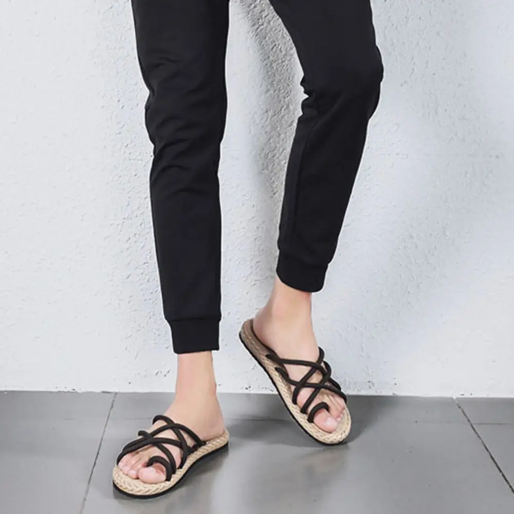 Fashion EVA Outer Wear Shoes Anti Slip Personality Men Flip Flops Soft Footwear Braided Rope Flats Slippers Bathroom