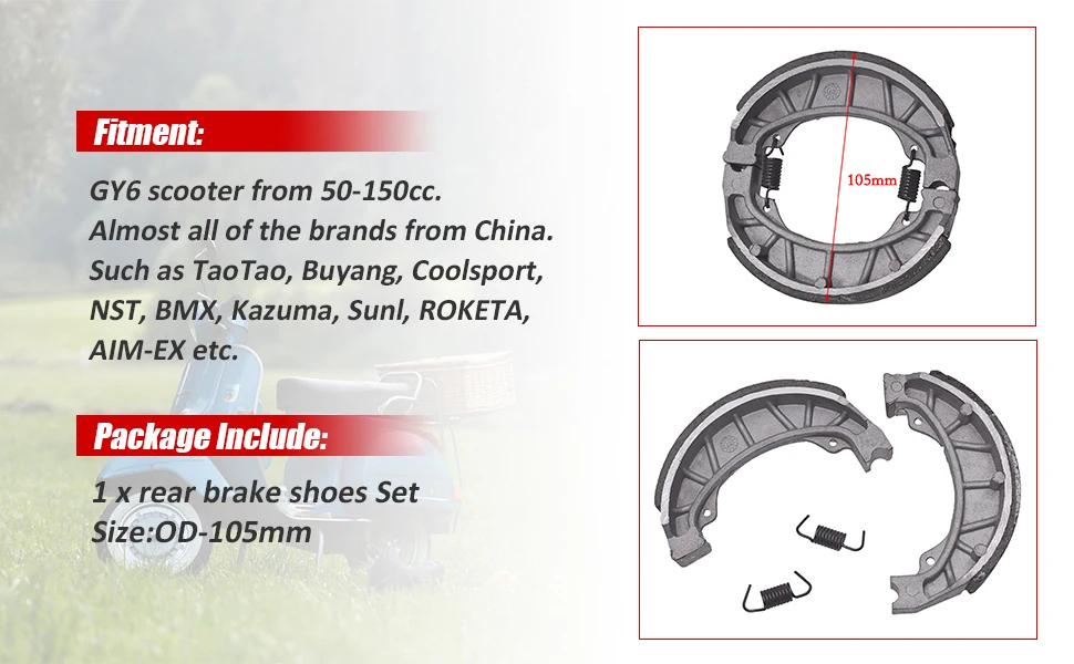 High Quality 105mm Rear Drum Brake Pads Shoes For 50cc 110cc 125cc 150cc GY6 MOPED Scooter