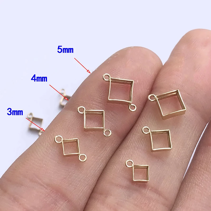 14K Gold Filled Bezel Connectors, Gold Filled Stone Setting Charm, Square Bezel Setting, Bezel Setting Charm, Fit 3/4/5mm Stone