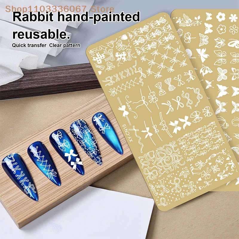 【HM】12x6cm Golden Rectangular Nail Stamping Plates Bowknot Butterfly Flower Designs Nail Art Template For DIY Nail Decor Stencil