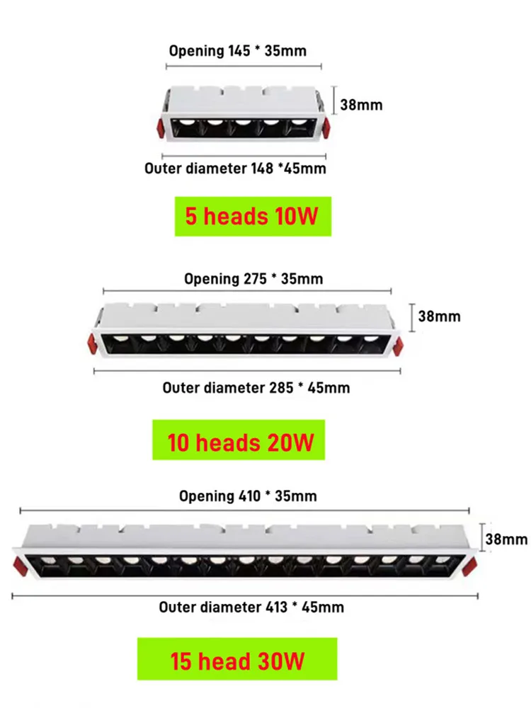 Oświetlenie kratki LED ze ściemnianiem 10W/20W/30 wac110v220v oświetlenie liniowe osadzone bez głównego światła włókno światłowodowe oświetlenie