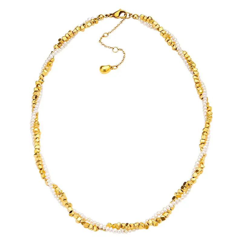 VAROLE Twist Chunky Necklace Women Fresh Water Pearl and Gold Color Beads Chain Choker Fashion Jewelry Gifts Collar