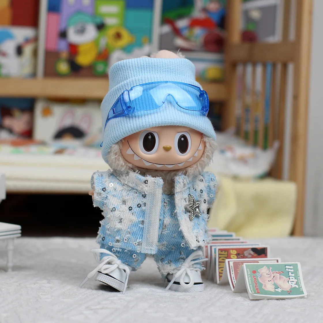 

For Labubu Clothes Fashion Denim Suit 17cm Doll Dressing Game Vinyl Pendant Doll Clothing DIY Sportswear Boy Gift Toy
