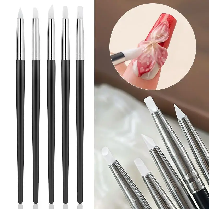 New 5Pcs/Set Silicone Nail Art Pen Brush UV Gel Polish Tip 3D Image DIY Dotting Polish Brushes Sculpture Pen DIY Manicure Tool