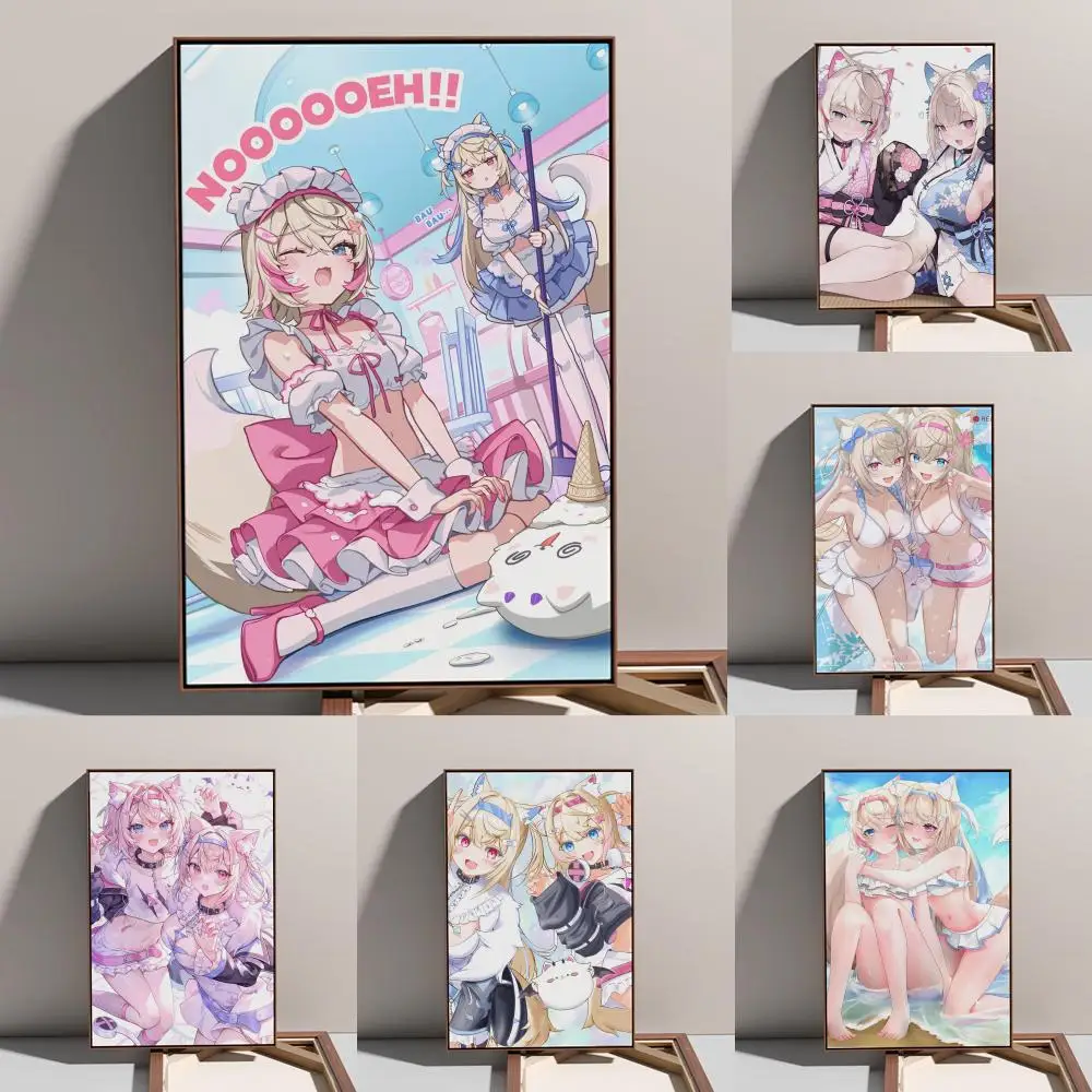 

Poster Prints Oil Painting Mural Living Room Home Decoration Party Evening Cover FuwaMoco Fuwawa Mococo Hololive Vtuber