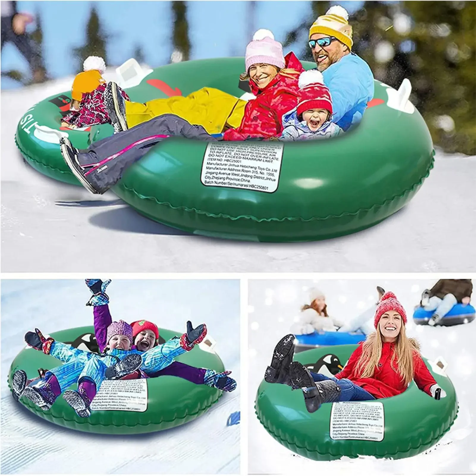 PVC Inflatable Ski Ring, Thickened Sledding Tube with Handle, Heavy-duty Snow Racer Board for Winter Outdoor Snow Activities
