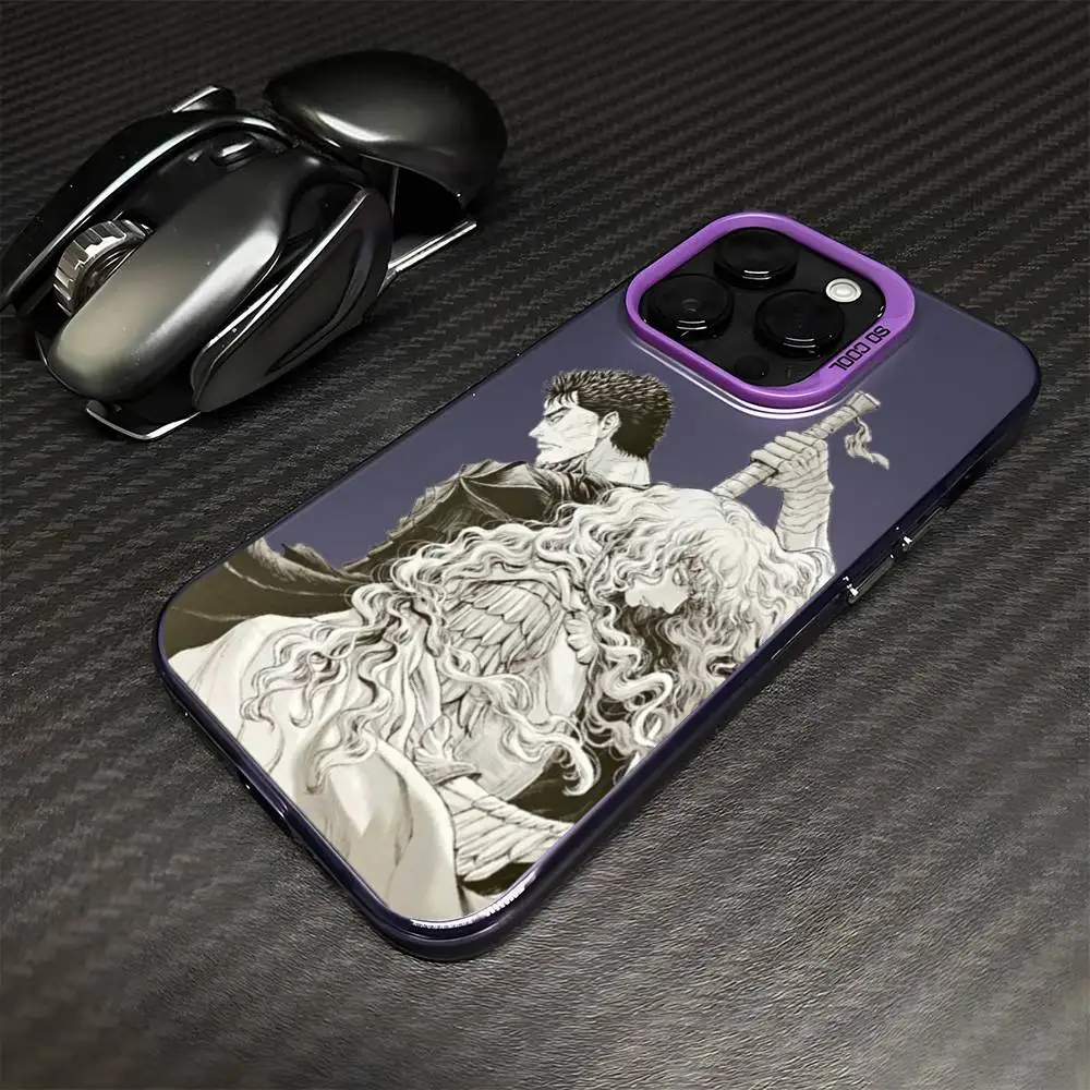 日本アニメ ベルセルク クラシック iPhone17、16、15、14、13、12、11 Plus、Pro Max用 パープル マット 耐衝撃カバー