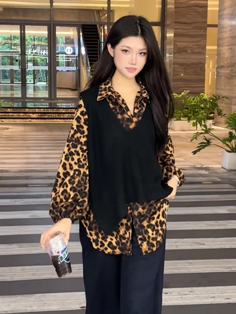 ファイオナブルなニットアシンメトリーベストトップアウターセット、ゆったりとした体型カバー、秋の韓国風スレ、ツーピースレディースセット