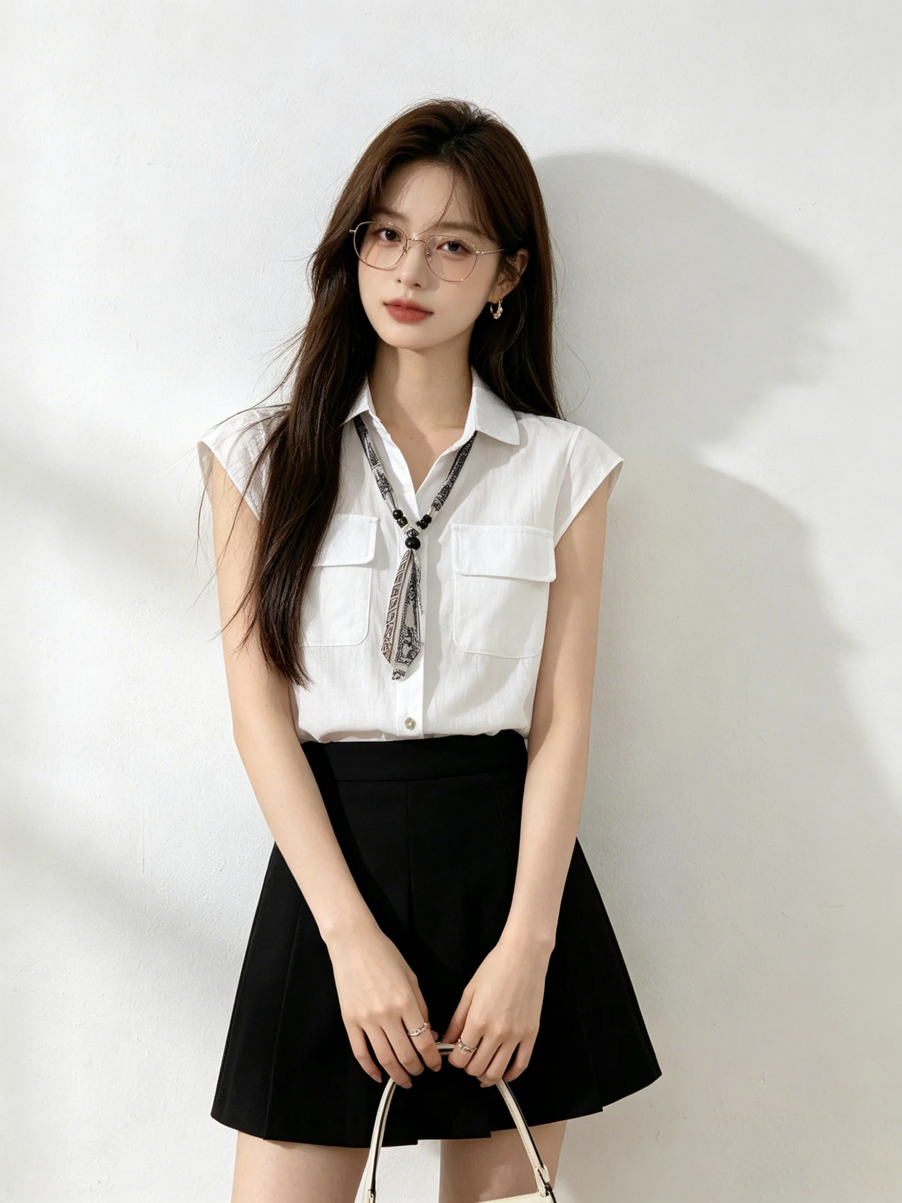 

Korean Style Skin-friendly Loose Sleeveless Shirt Summer Turn-down Collar Pocket Design Anti-aging Versatile Commuting Top