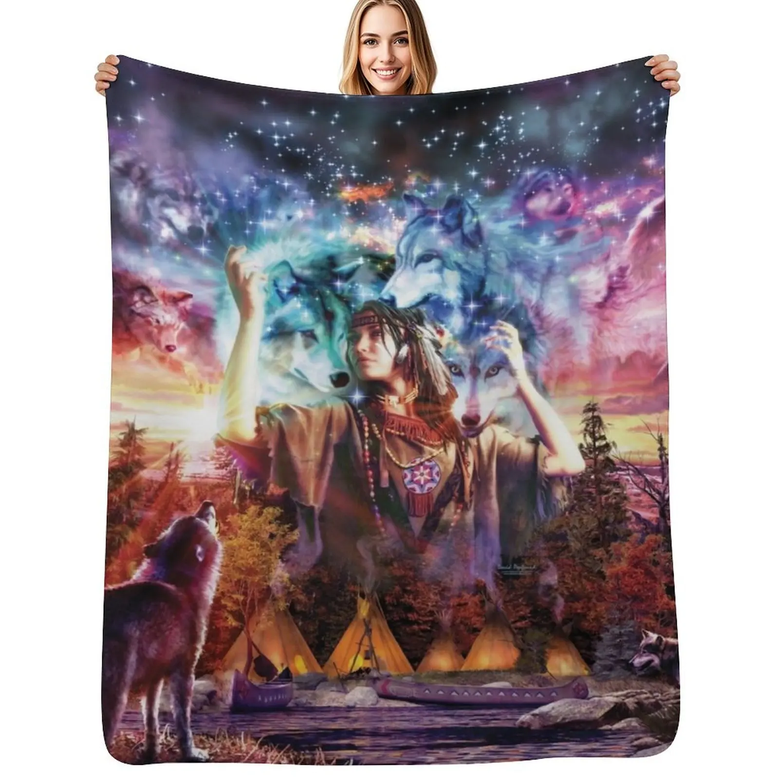 

Wolf Maiden Throw Blanket Faux Fur Soft Warm Blanket for Bed
