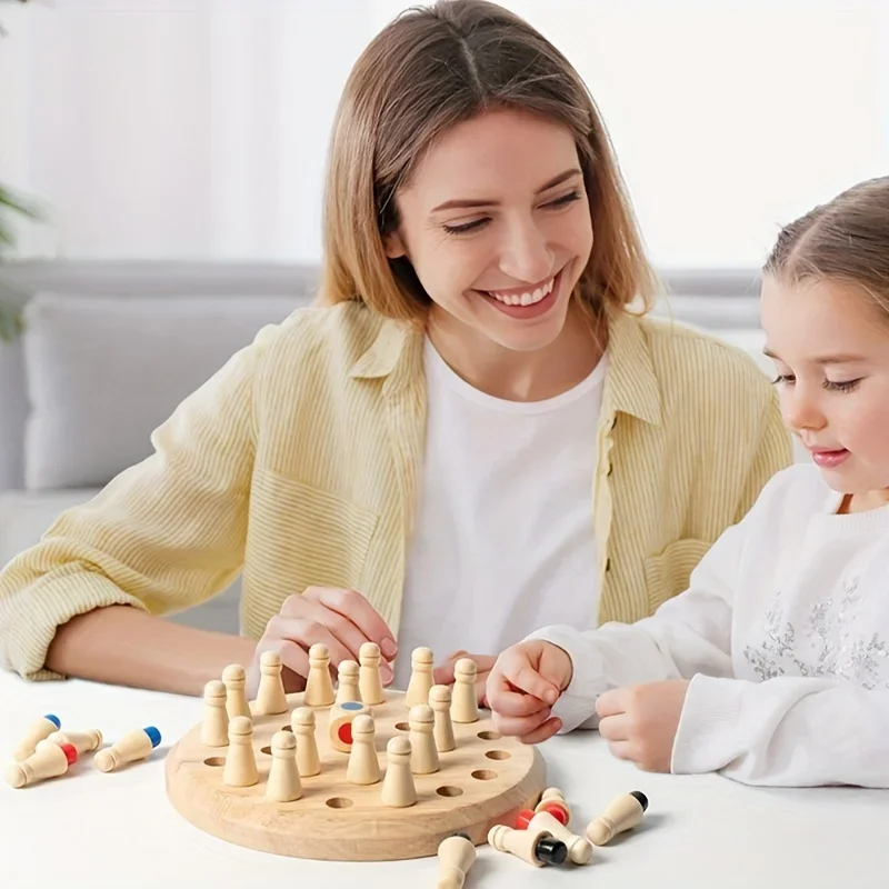 Rompecabezas de madera Montessori para niños, juguetes de Ajedrez de memoria, concentración, interacción entre padres e hijos, juego divertido de ajedrez