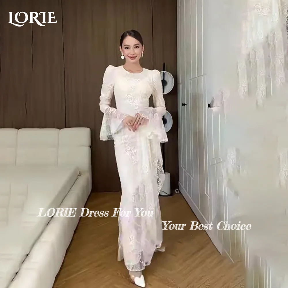 

LORIE Flared Sleeve A-Line Wedding Dress High Neck Lace Appliques Bridal Gown Customized Backless Bride DressSaudi Dress Dubai