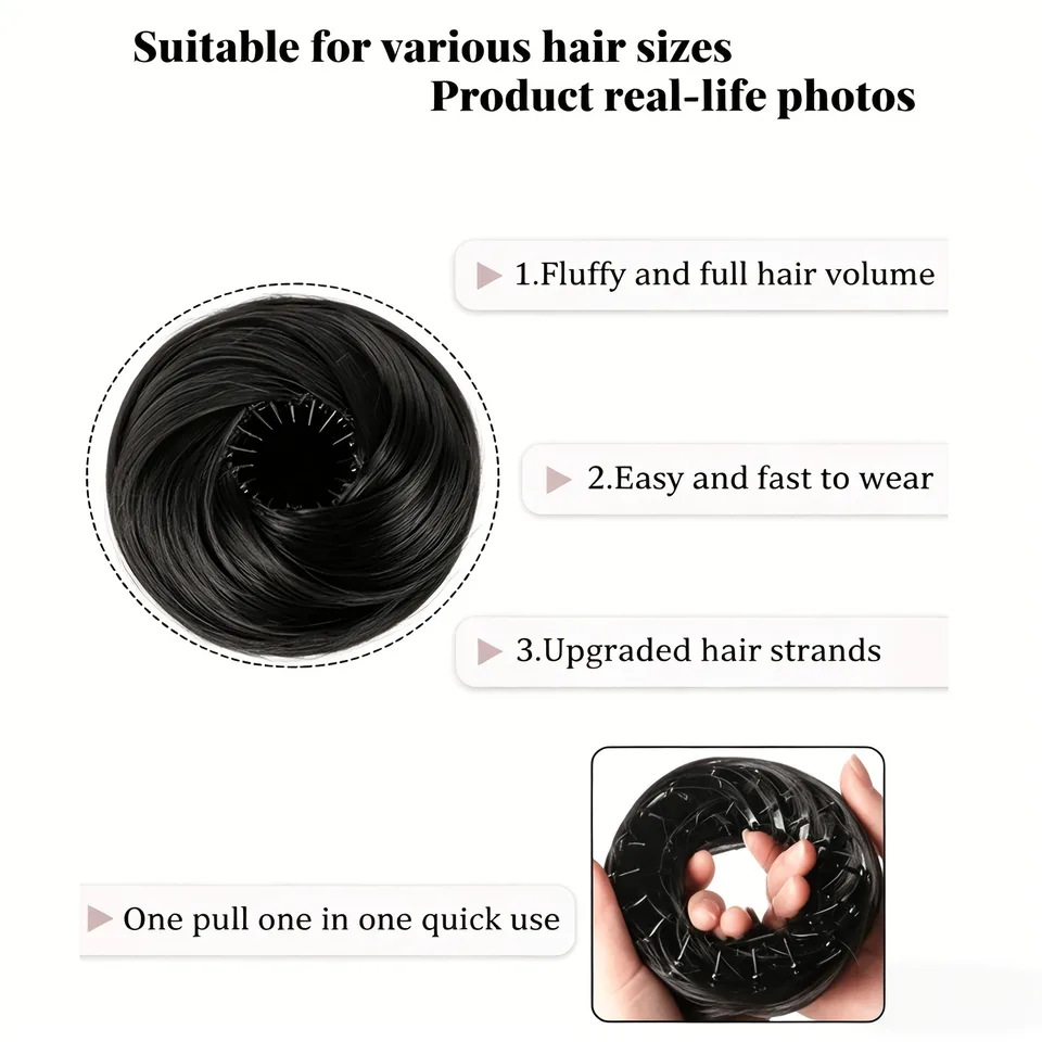 Rodete sintético con elástico extensión de moño chignon fácil recogido volumen natural para mujeres 6