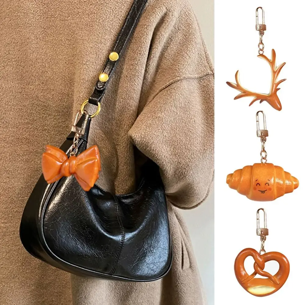 PVC Simulated Food Keychain Hand Croissant Model Simulated Food Bread Key Ring Realistic Model Handmade Bag Pendant Bag Hanging