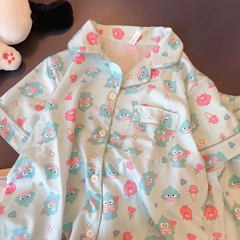 Sanrio Pajamas Hangyodon Summer Kawaii Cartoon Anime Girls Home Cute Sleeved Shorts Two Piece Set Thin Pajamas Toys Gifts