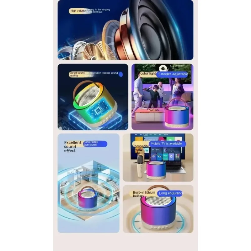 K52 microfone portátil sem fio bluetooth alto-falante multifuncional leitor de música karaoke microfone caixa de som inteligente home theater