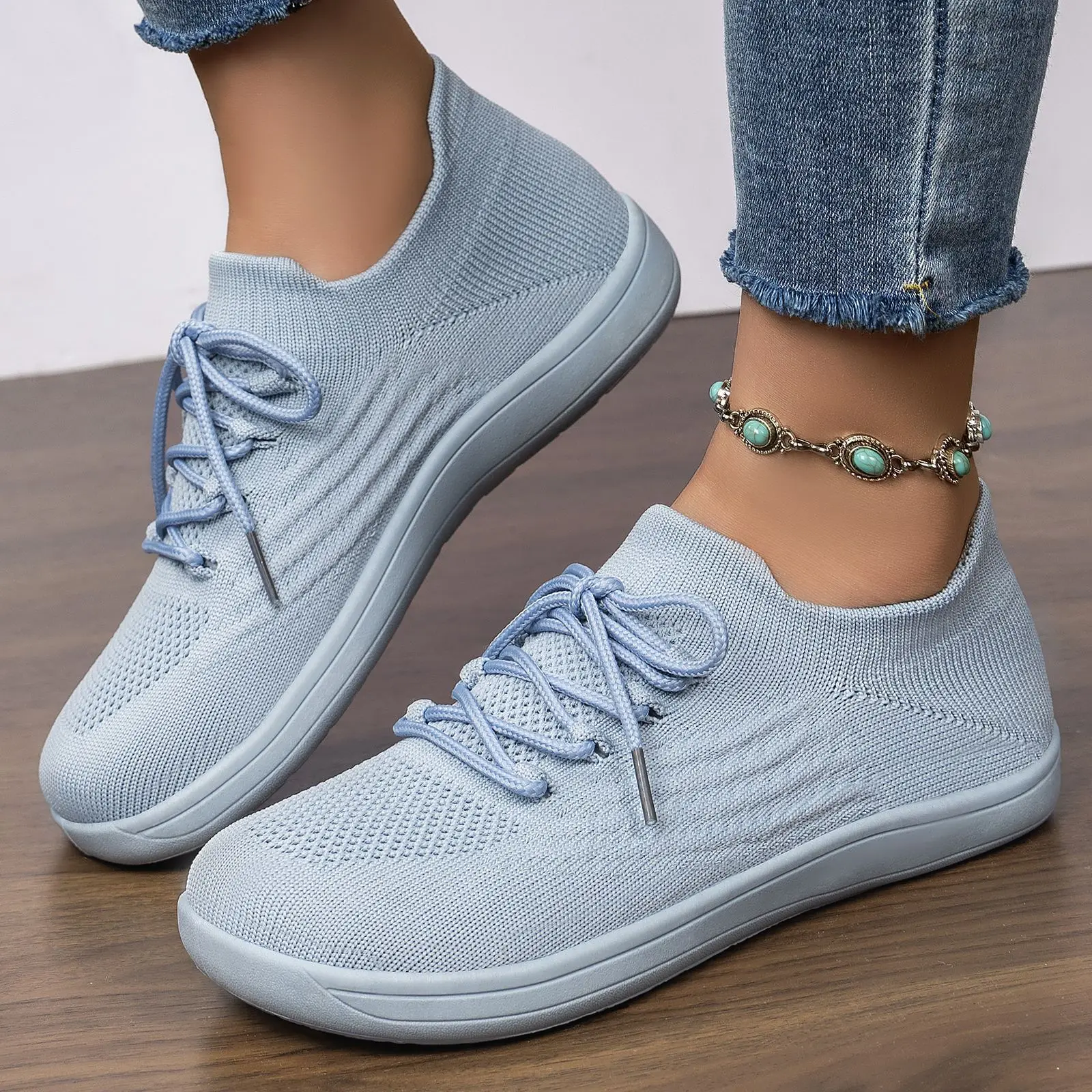 Spring and autumn style foreign trade round head flying woven shoes comfortable wide head casual sports shoes fashion foot shoes