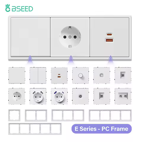 BSEED 1/2Gang Mechanical Light Switches EU Power Sockets USB Type-c Ports TV/ST/CAT6 Dimmer DIY Function Parts Plastic Frames
