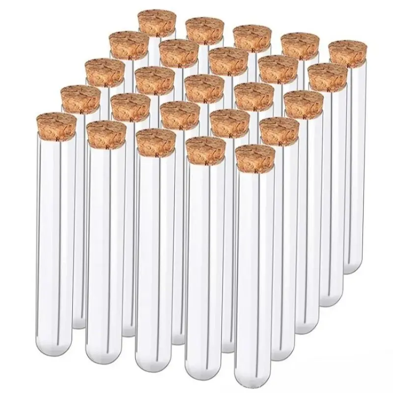 10Pcs 12x100mm Transparent Laboratory Plastic Test Tubes With Caps Stoppers School Lab Supplies Accessories 