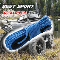 Best Sport 6mm x 15m 7700LBs Synthetic Winch Line Cable Rope with Black Protecing Sleeve for ATV UTV (blue)