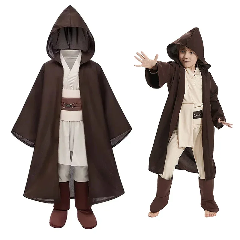 Disfraz de Cosplay de Star and Wars para niños, disfraz de guerrero Jedi, capa con capucha, uniforme, ropa de fiesta de Halloween AA, novedad de 2025