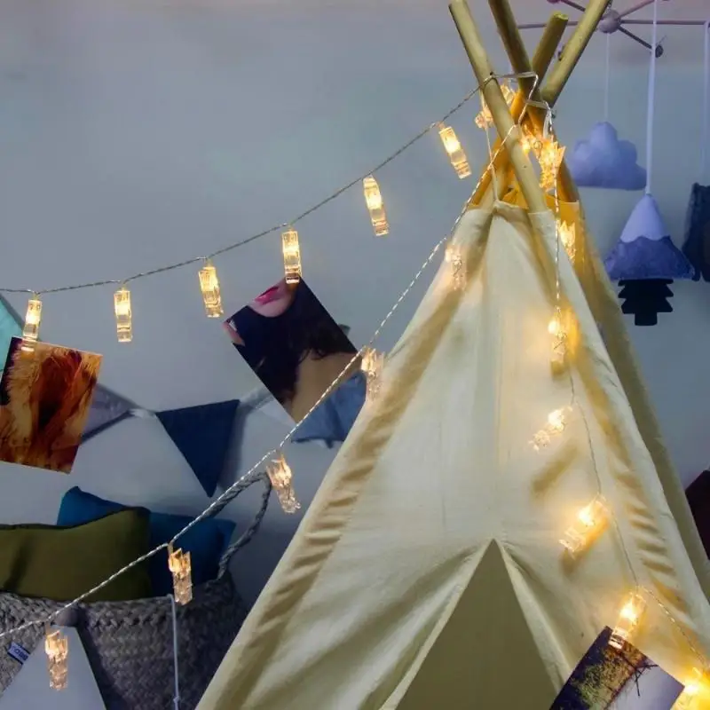 مقطع صور أضواء سلسلة خرافية ، حامل بطاقة ، مصباح جارلاند ، زينة عيد الميلاد ، حفل زفاف ، 1 *