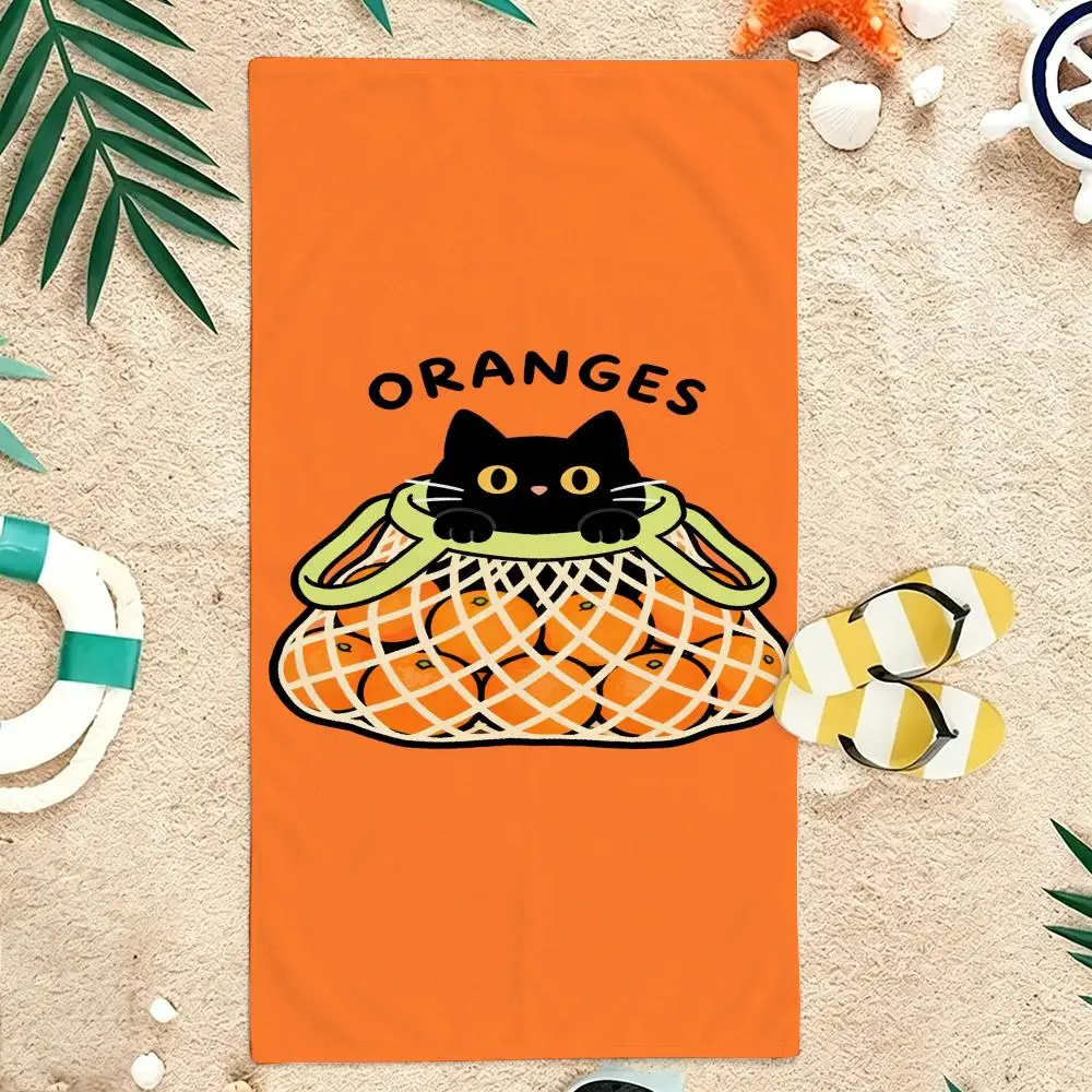 Kawaii Cute Black Cat Orange Towel Microfiber soft Beach Towel for Travel Fitness Sauna Bathing Camping