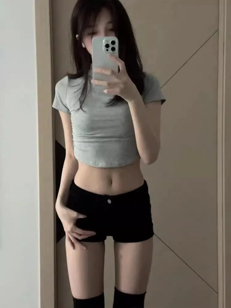 Shorts für Damen, Baseball, gestreift, Retro-Stil, amerikanischer Stil, hohe Taille, Denim, roher Rand, lockere Passform, weites Bein, Vintage Campus Preppy