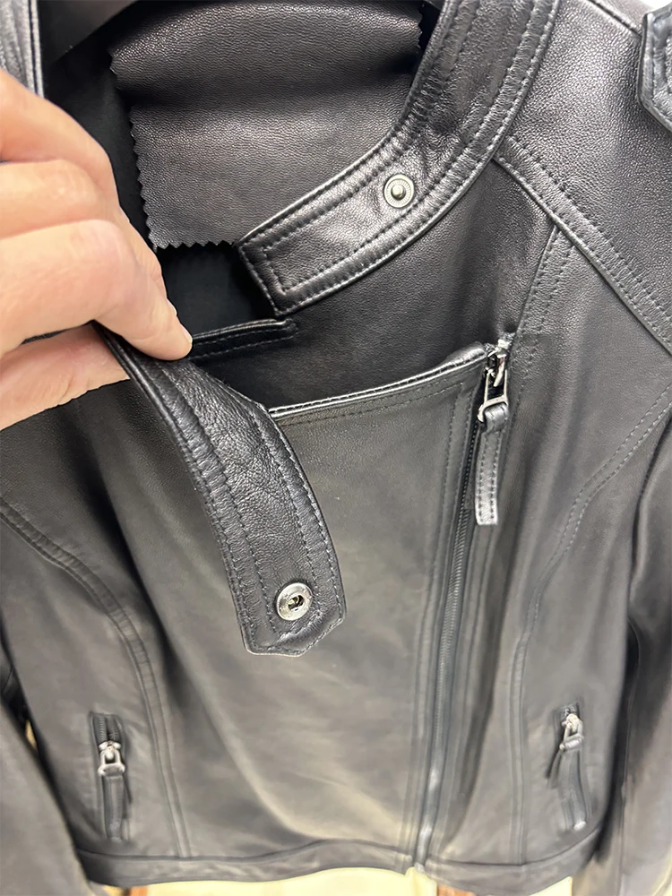 2025 frauen Klassische Frühjahr Echtem Schaffell Leder Moto Biker Stil Jacke Mantel Herbst Echt Leder Jacke