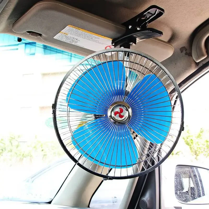2025Car Fan 12v 24v Car Battery Night Market Street Stall Electric Fan Strong Wind Shake Portable Copper Core Motor
