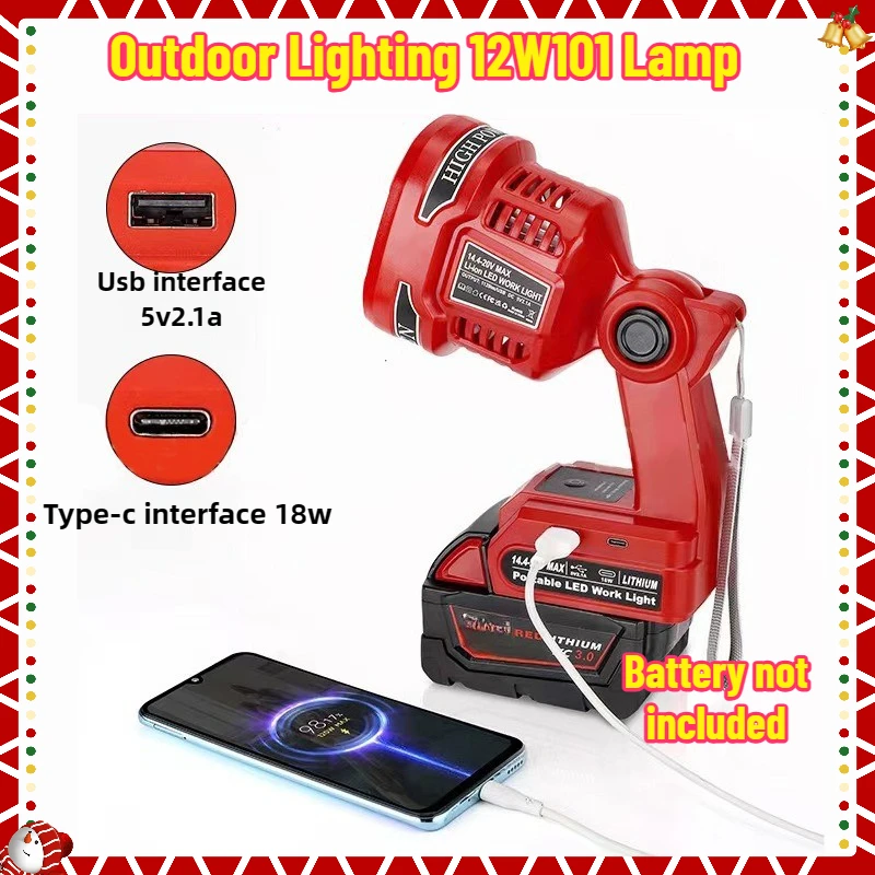 

Flashlight for Milwaukee for Dewalt 20v Battery 12W LED Work Light Portable Spotlight with USB Port Pivoting Head for Camping