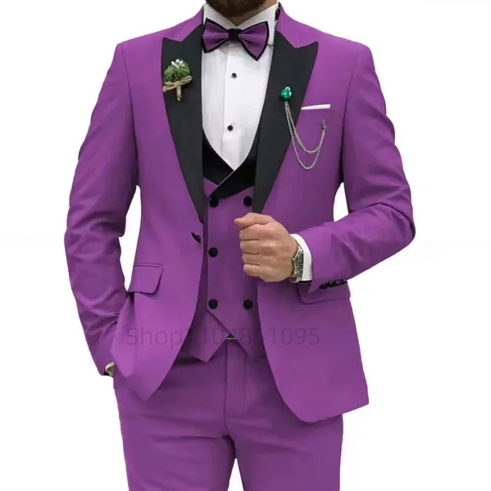 

3 Pieces Wedding Men's Suits Formal Groom Tuxedos Business Suits Casual Slim Fit Blazer Double Breasted Vest Pants for Party