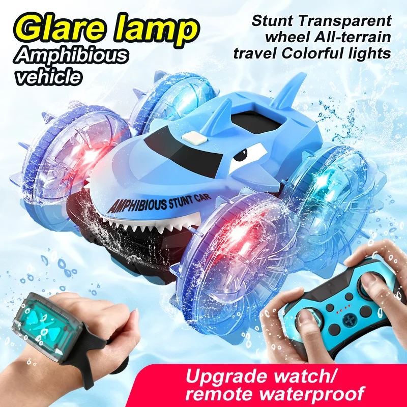 Shark amphibious stunt waterproof light rc car double-sided climbing gesture sensing children's gift toy car