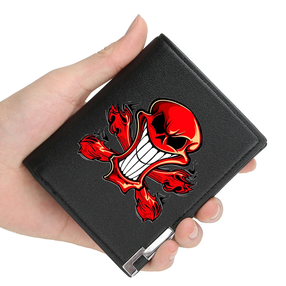 

New Arrivals Halloween Red Skull With Fire Printing Pu Leather Wallet Men Women Billfold Credit Card Holders Short Purses