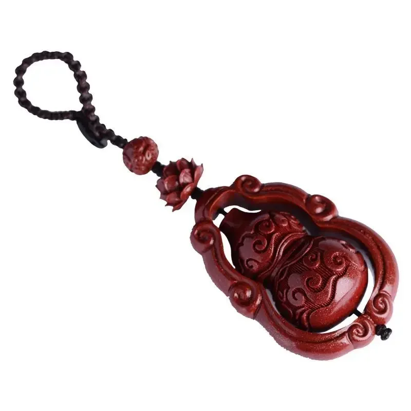 Natural cinnabar Xiangyun gourd keychain pendant for men and women this year high-end creative lotus peace car charm travel safe